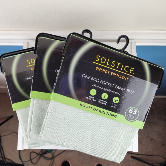 Solstice Green Lot of Three Darkening Rod Pocket Panel Pair 63 Inch NWT - Picture 1 of 5